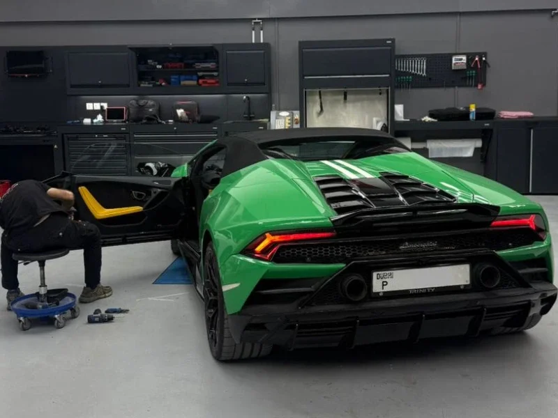 Green Lamborghini door repair